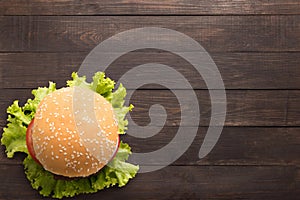 Top view bbq hamburger on the wooden background