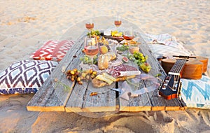 Top view beach picnic table