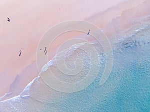 Top view of beach sea surface, Shot in the open sea from above,Amazing nature beach background, Turquoise Water surface waves