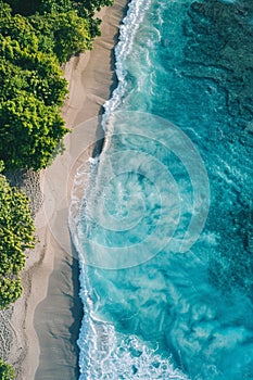 top view of beach waves on tropical sandy shore