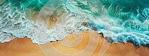 top view of beach waves on tropical sandy shore