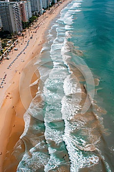 top view of beach waves on tropical sandy shore