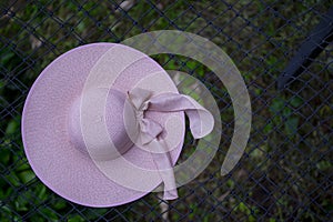 Top view of Beautiful lady hat hat on net balcony to rest and relax with nature concept