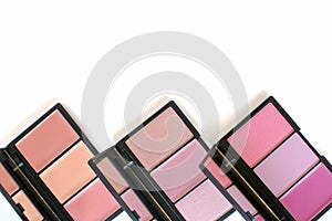 Top view beautiful pink and peach color blusher makeup