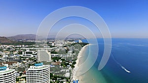 Top view of the beautiful seascape in Hua Hin in Prachuap Khiri Khan Province, Thailand, aerial view on the coastline