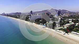 Top view of the beautiful seascape in Hua Hin in Prachuap Khiri Khan Province, Thailand, aerial view on the coastline