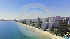 Top view of the beautiful seascape in Hua Hin in Prachuap Khiri Khan Province, Thailand, aerial view on the coastline