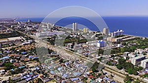 Top view of the beautiful seascape in Hua Hin in Prachuap Khiri Khan Province, Thailand, aerial view on the coastline