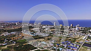 Top view of the beautiful seascape in Hua Hin in Prachuap Khiri Khan Province, Thailand, aerial view on the coastline