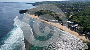 Top view of beautiful tropical beach Balangan Beach, Bali, Indonesia. Amazing Sandy coastline with turquiose sea and