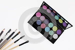 Top view beautiful vivid various item makeup kit