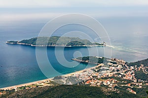 Top view of Becici and Sveti Nikola island, Montenegro