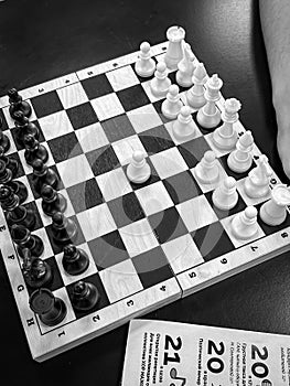 Top view of the beginning of a chess game