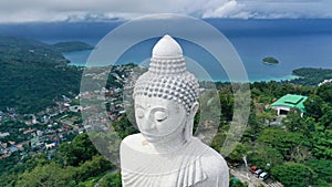 Top view Big buddha statue Phuket, Thailand. White big Buddha most important famous tourist travel landmark on Phuket