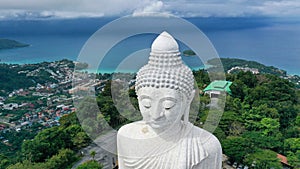 Top view Big buddha statue Phuket, Thailand. White big Buddha most important famous tourist travel landmark on Phuket