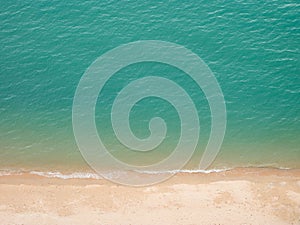 Top view bird eye of sea sand beach background concept