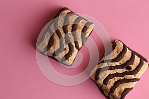 Top view  of the biscuits decorated with chocolate