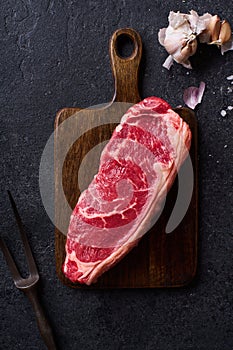 Top view Black Angus prime beef striploin steak