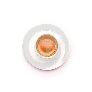 Top view black coffee or Americano in white cup isolated on white