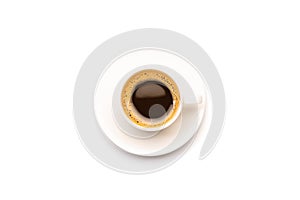 Top view black coffee or Americano in white cup isolated on white