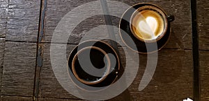 Top view of a coffee cup on a table