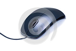 Top view of black computer mouse isolated on white