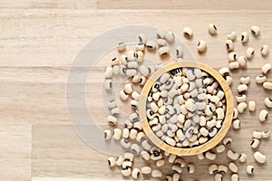 Top view of Black eyed beans in a bowl on wooder background, Healthy eating concept