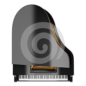 Top view of black grand piano isolated on white