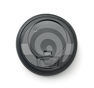 Top view of black plastic disposable coffee cap