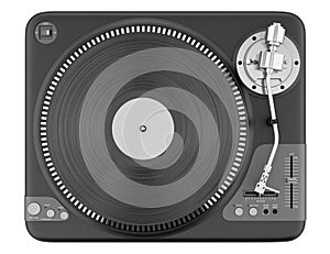 Top view of black turntable isolated on white