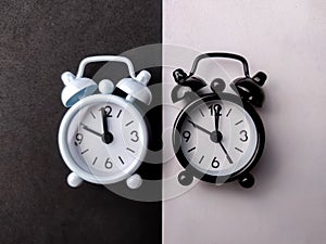 Top view black and white alarm clock