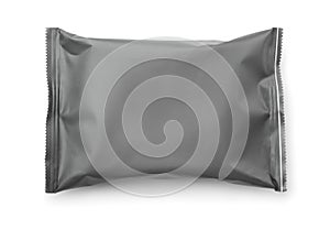 Top view of blank grey plastic food bag