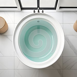 Top view of blue bathtub in modern bathroom, 3d render