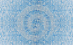 Top view blue ceramic tile mosaic in swimming pool.