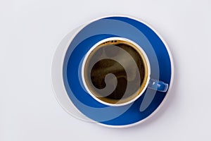 Top view blue coffee cup.