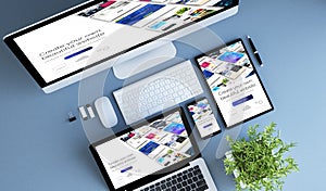 top view blue devices website builder