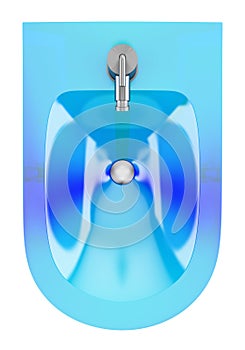 Top view of blue glass bidet isolated on white