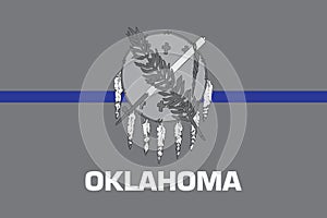 Top view of blue line flag of Oklahoma state, Usa. United states of America police flag. no flagpole. Plane design, layout. Flag