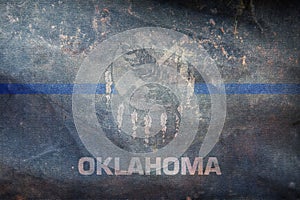 Top view of blue line flag of Oklahoma state, Usa. United states of America police flag. retro flag with grunge texture. no