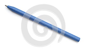 Top view of blue recycled paper pen