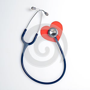 Top view blue stethoscope on white background. For check heart or health check up concept