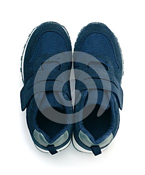 Top view of blue suede sport shoes