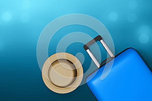 Top view blue suitcase 3d illustrations