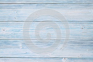 Top view of blue wooden planks, rustic wallpaper with copy space