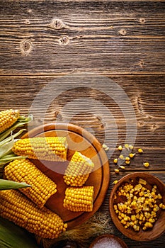 Top view of boiled corn