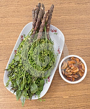 Top View of Boiled Neem with Sweet Sauce