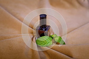 Top View of Bottle with Mint Oil essential oil or tonic water