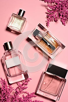 top view of bottles of perfumes