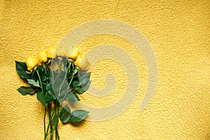 Top view bouquet of yellow roses