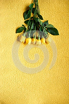 Top view bouquet of yellow roses